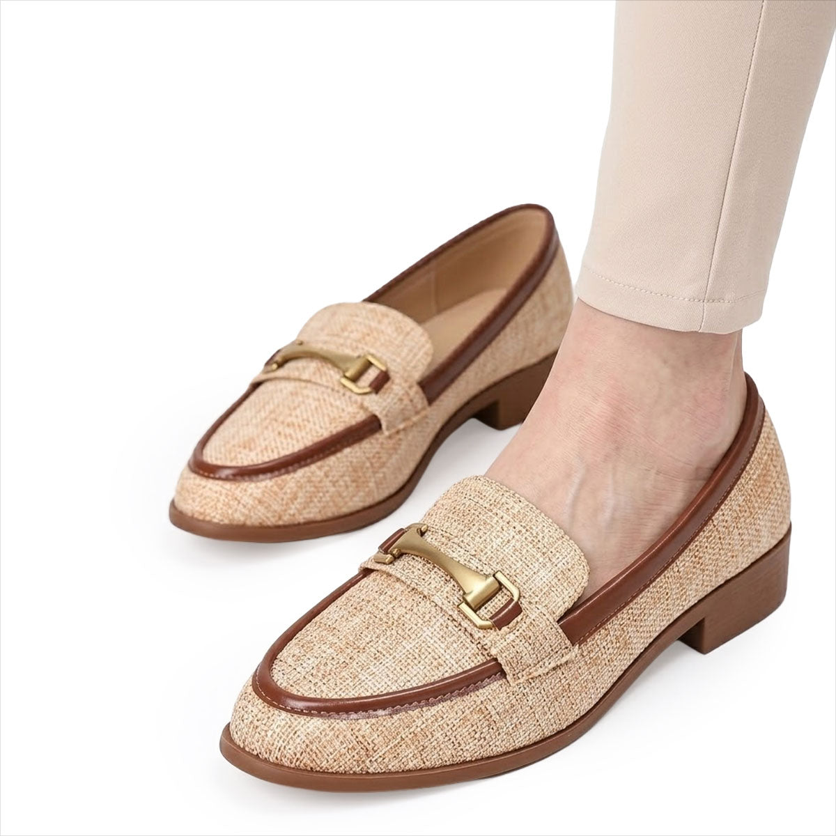 Women's Woven Upper Heeled Loafers Corvine