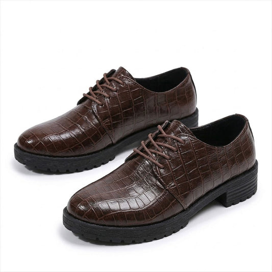 Women's Croc-Effect Leather Oxford Shoes Corvine
