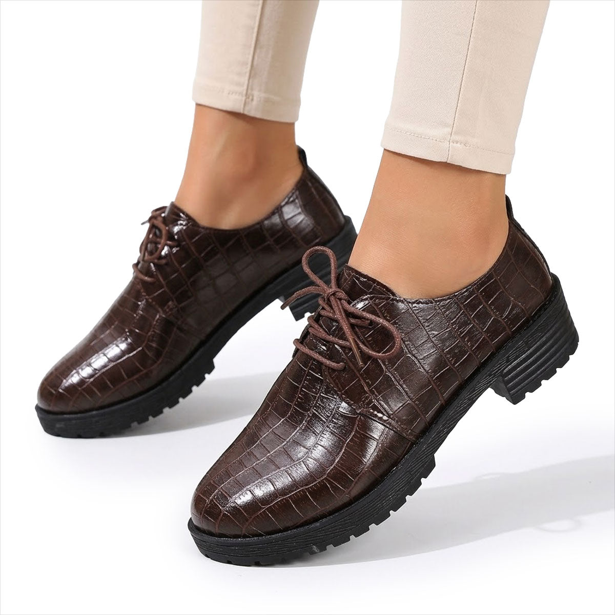 Women's Croc-Effect Leather Oxford Shoes Corvine