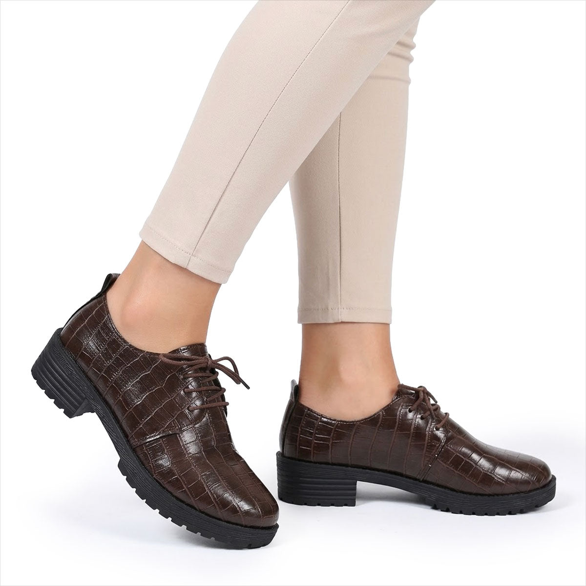 Women's Croc-Effect Leather Oxford Shoes Corvine