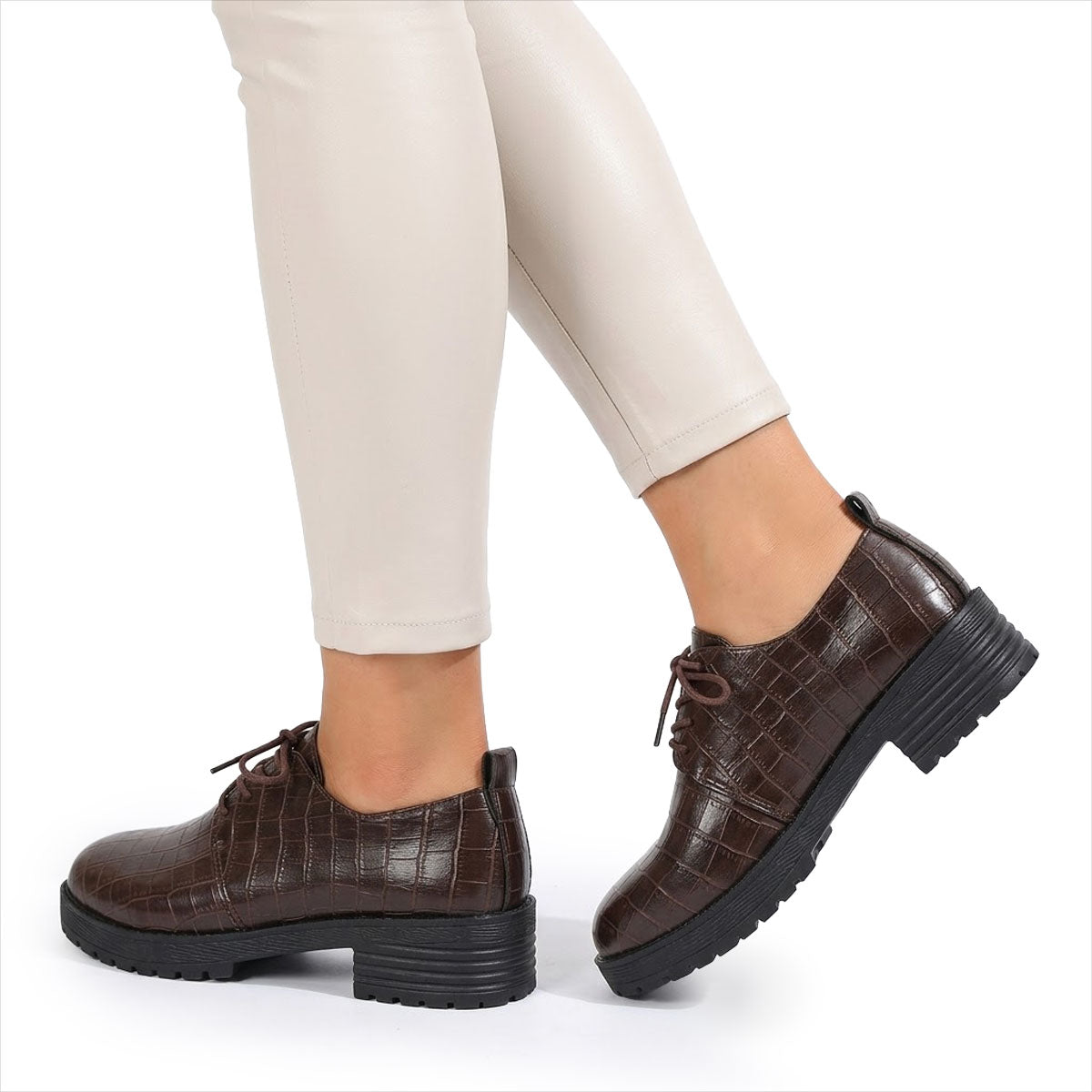 Women's Croc-Effect Leather Oxford Shoes Corvine