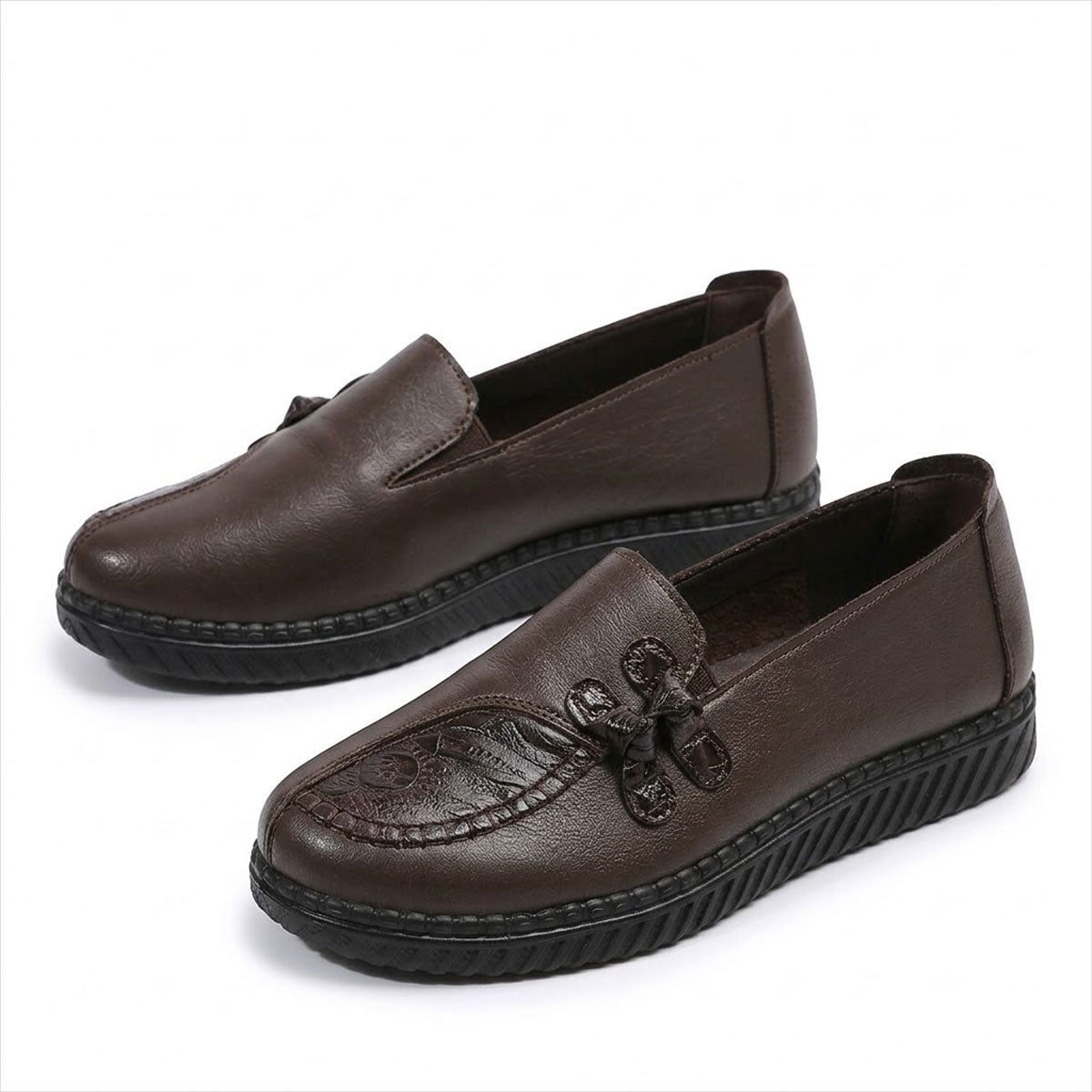 Women's Embossed Leather Look Black Loafers Corvine