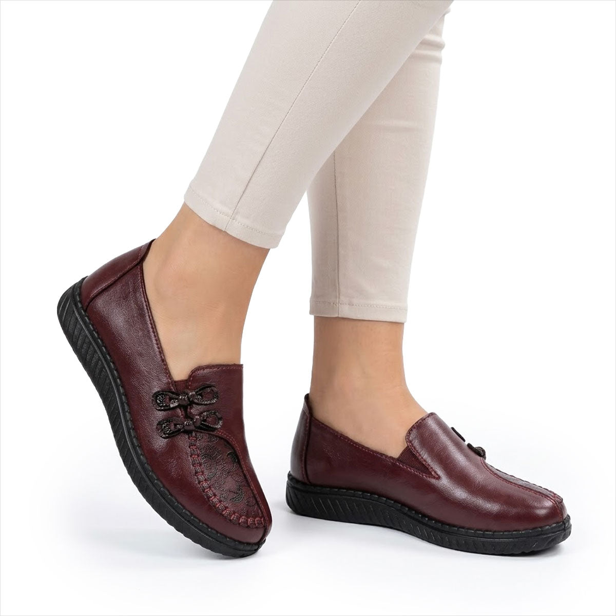 Women's Embossed Leather Look Black Loafers Corvine