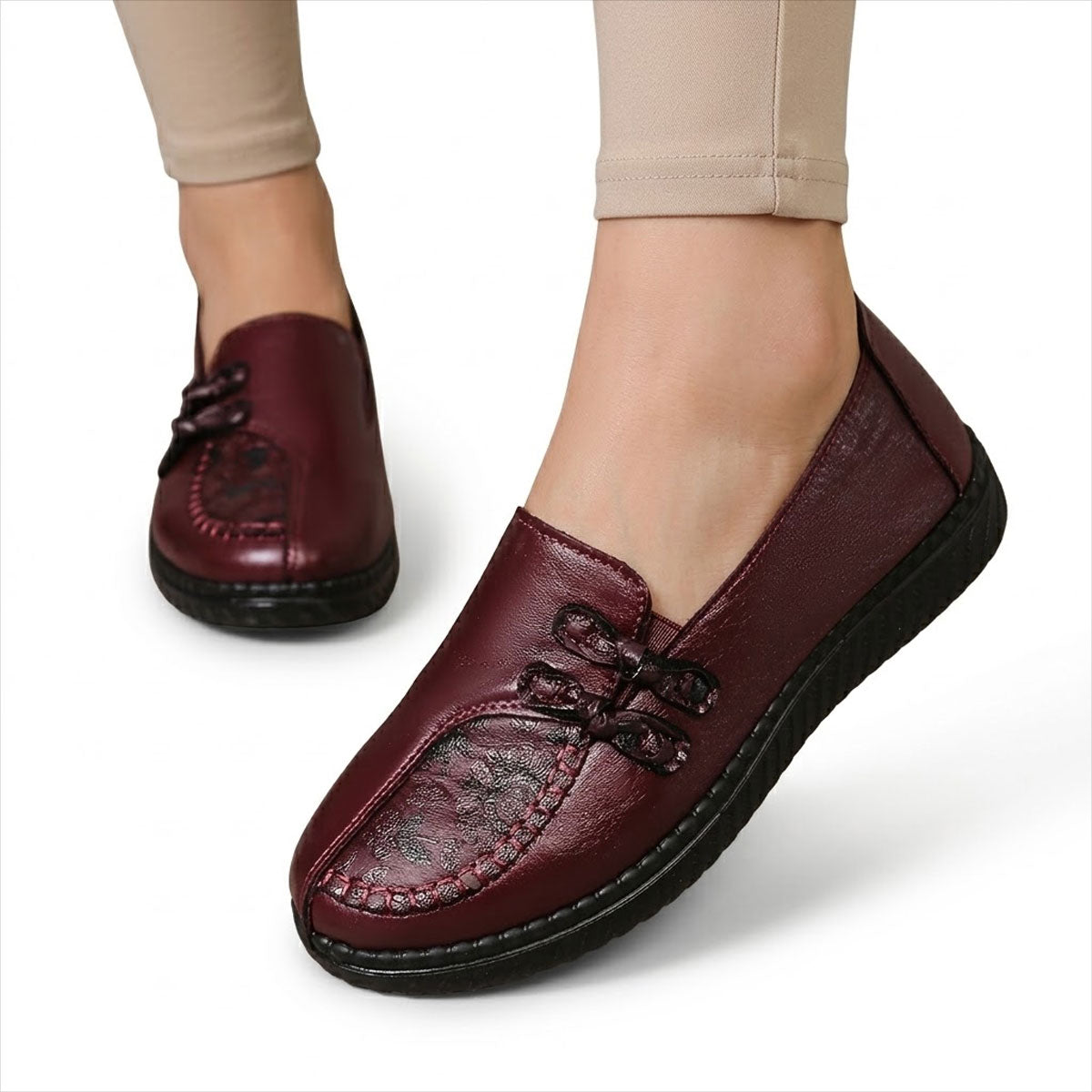Women's Embossed Leather Look Black Loafers Corvine