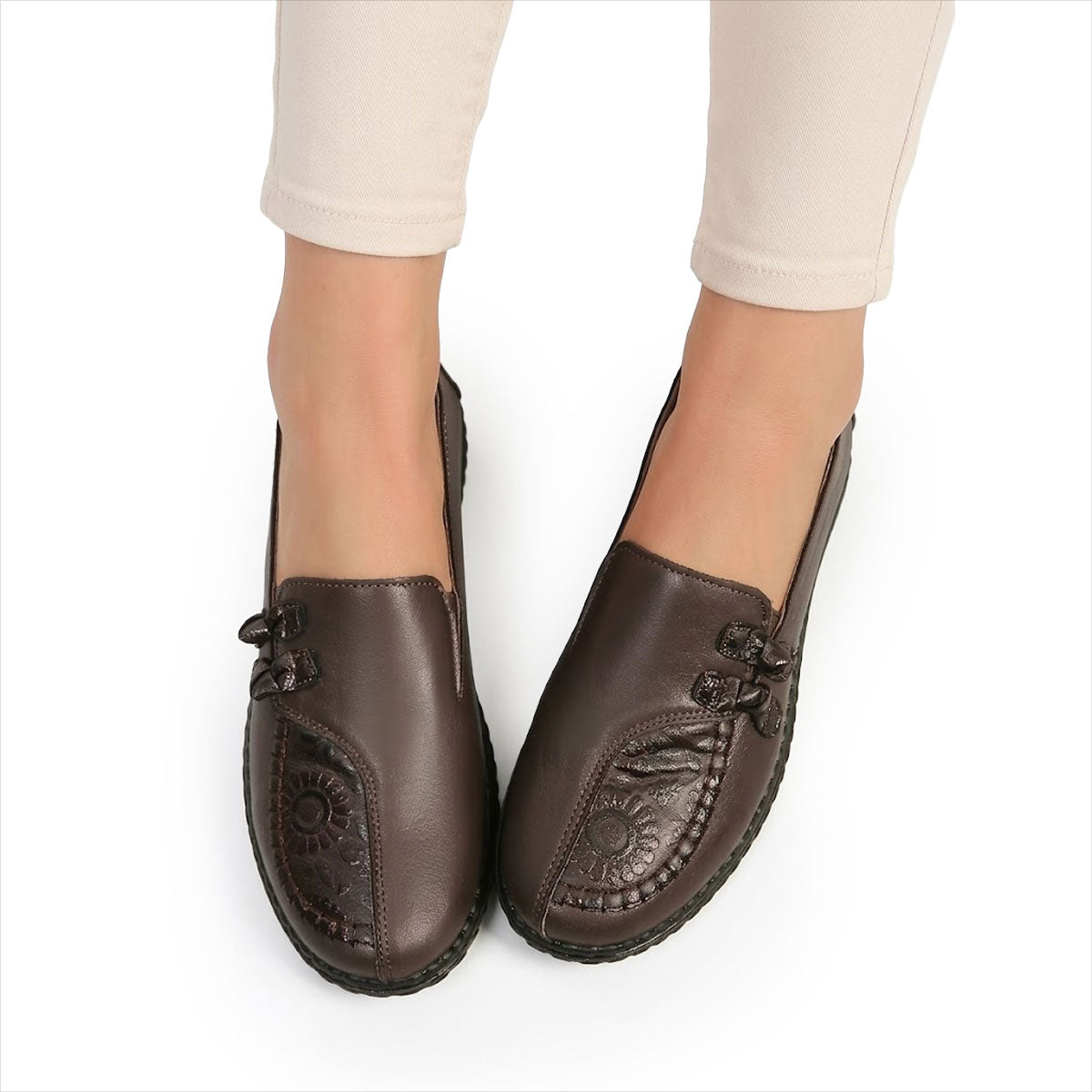 Women's Embossed Leather Look Black Loafers Corvine
