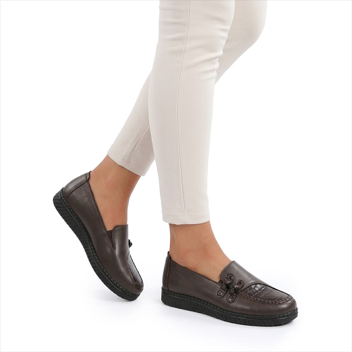 Women's Embossed Leather Look Black Loafers Corvine