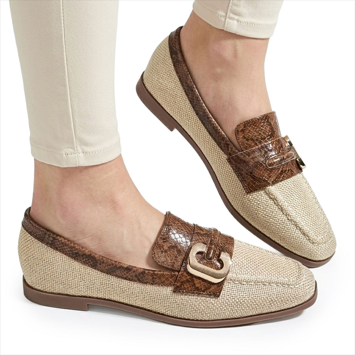 Women's Faux Snakeskin Black Loafers Corvine