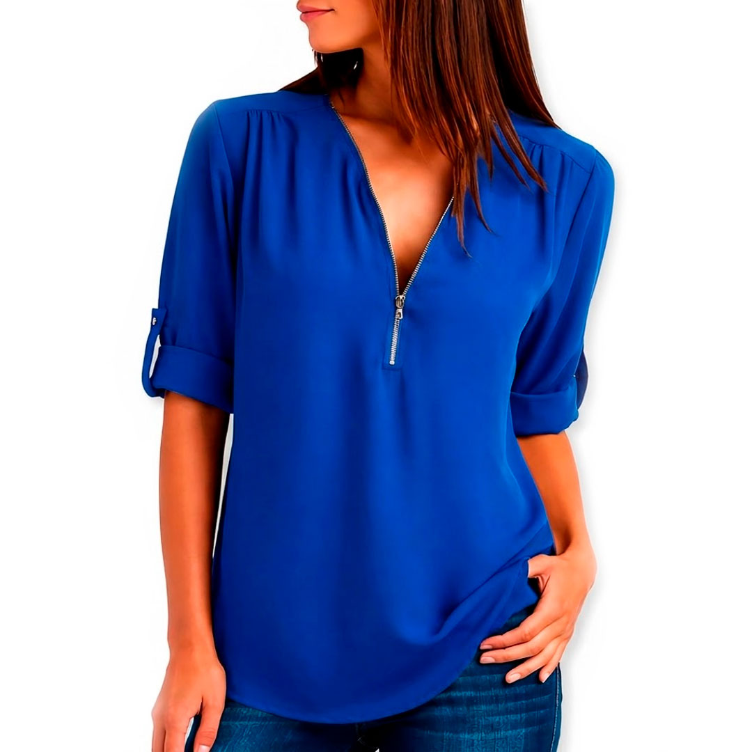 Women's Flowing Fabric V-Neck Blouse Plus Size Tops Corvine