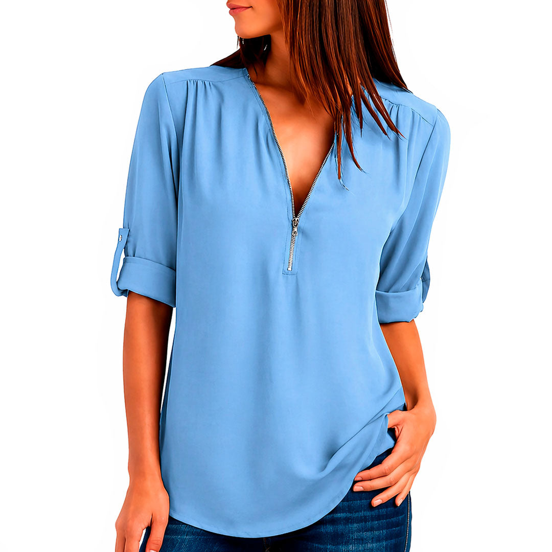 Women's Flowing Fabric V-Neck Blouse Plus Size Tops Corvine