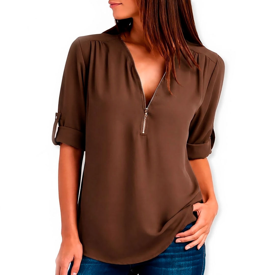 Women's Flowing Fabric V-Neck Blouse Plus Size Tops Corvine