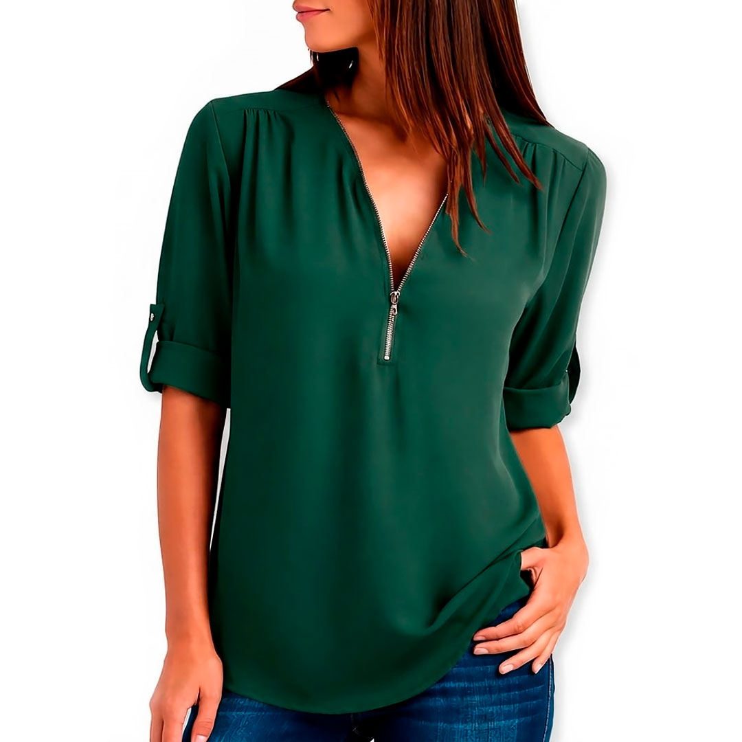 Women's Flowing Fabric V-Neck Blouse Plus Size Tops Corvine