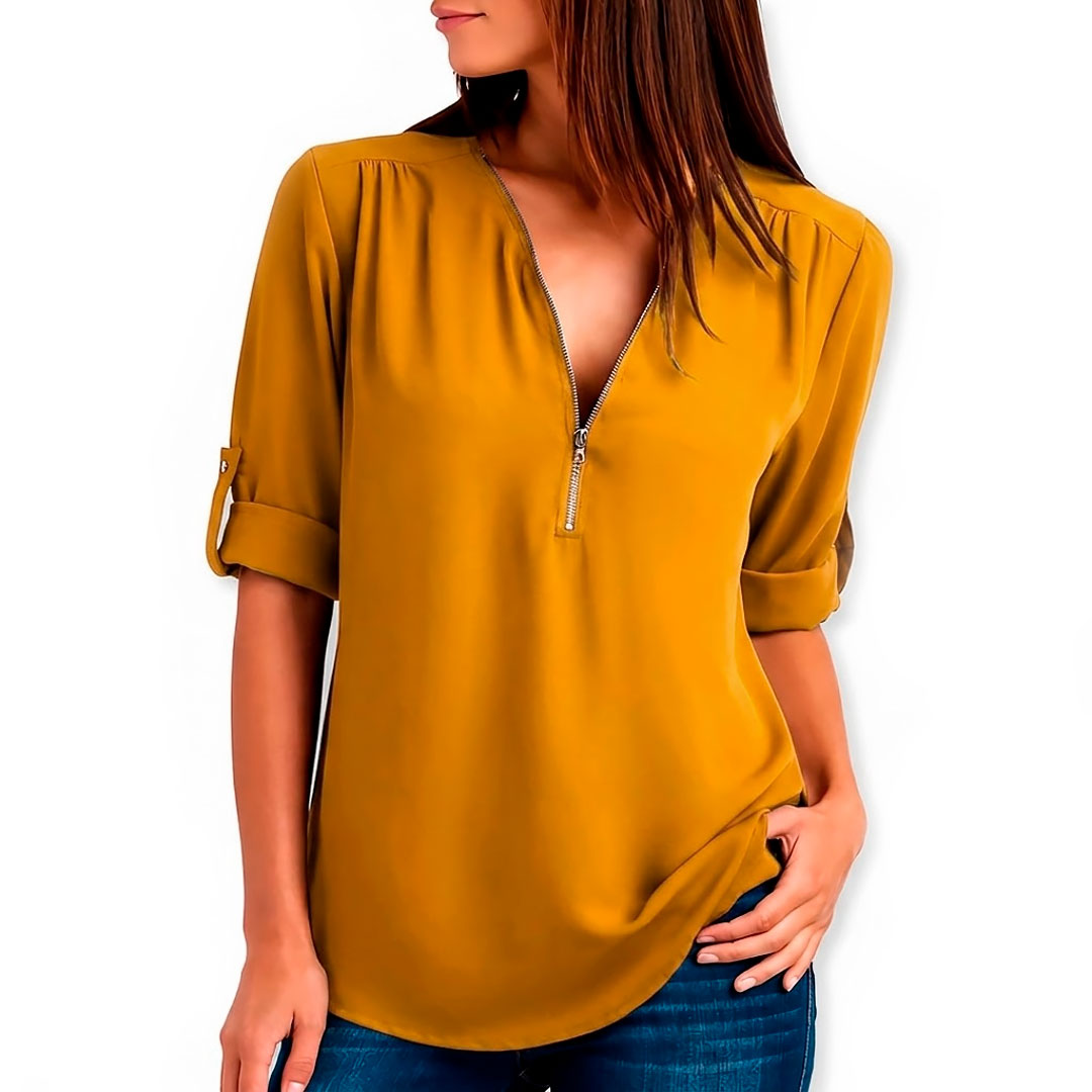 Women's Flowing Fabric V-Neck Blouse Plus Size Tops Corvine