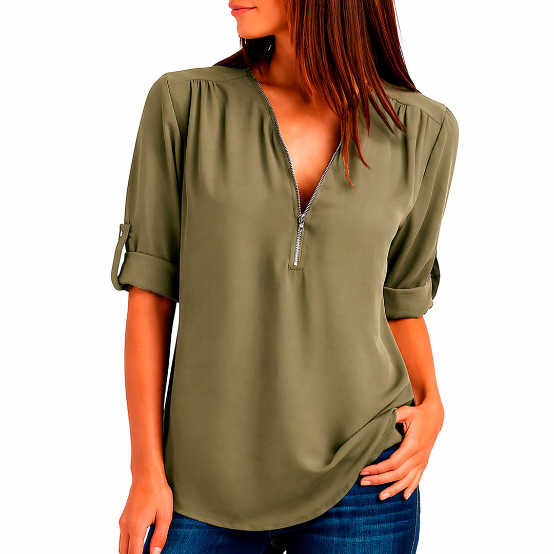 Women's Flowing Fabric V-Neck Blouse Plus Size Tops Corvine