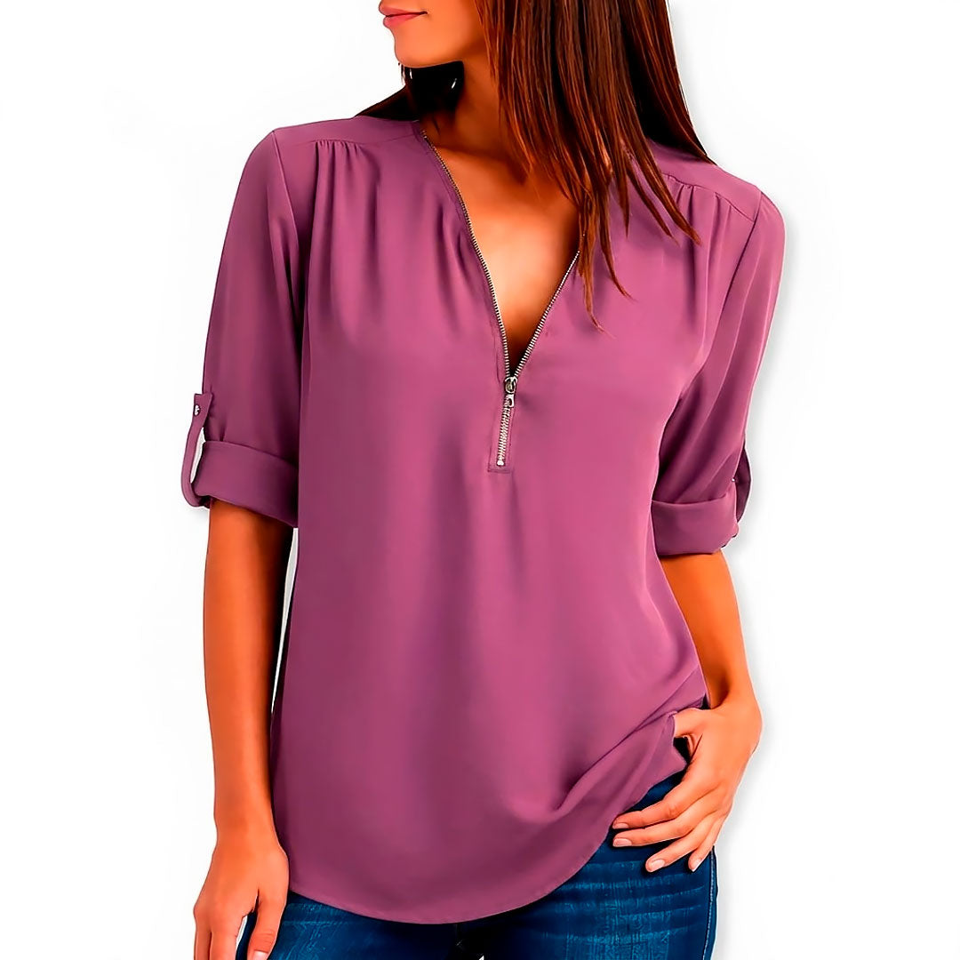 Women's Flowing Fabric V-Neck Blouse Plus Size Tops Corvine