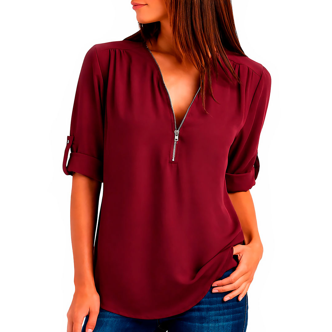Women's Flowing Fabric V-Neck Blouse Plus Size Tops Corvine