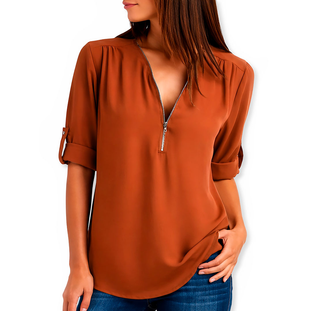 Women's Flowing Fabric V-Neck Blouse Plus Size Tops Corvine
