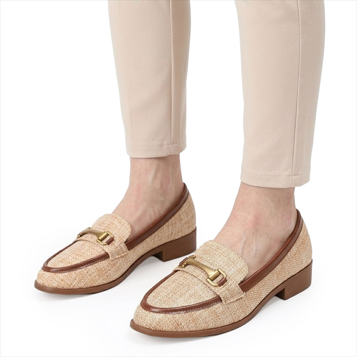 Women's Woven Upper Heeled Loafers Corvine
