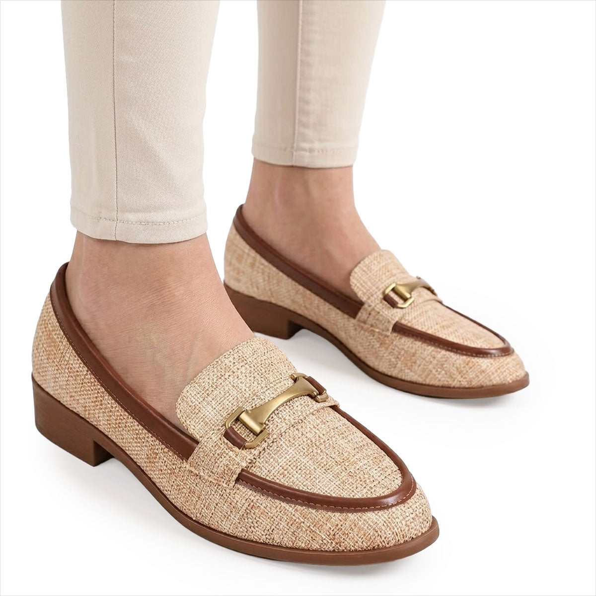 Women's Woven Upper Heeled Loafers Corvine