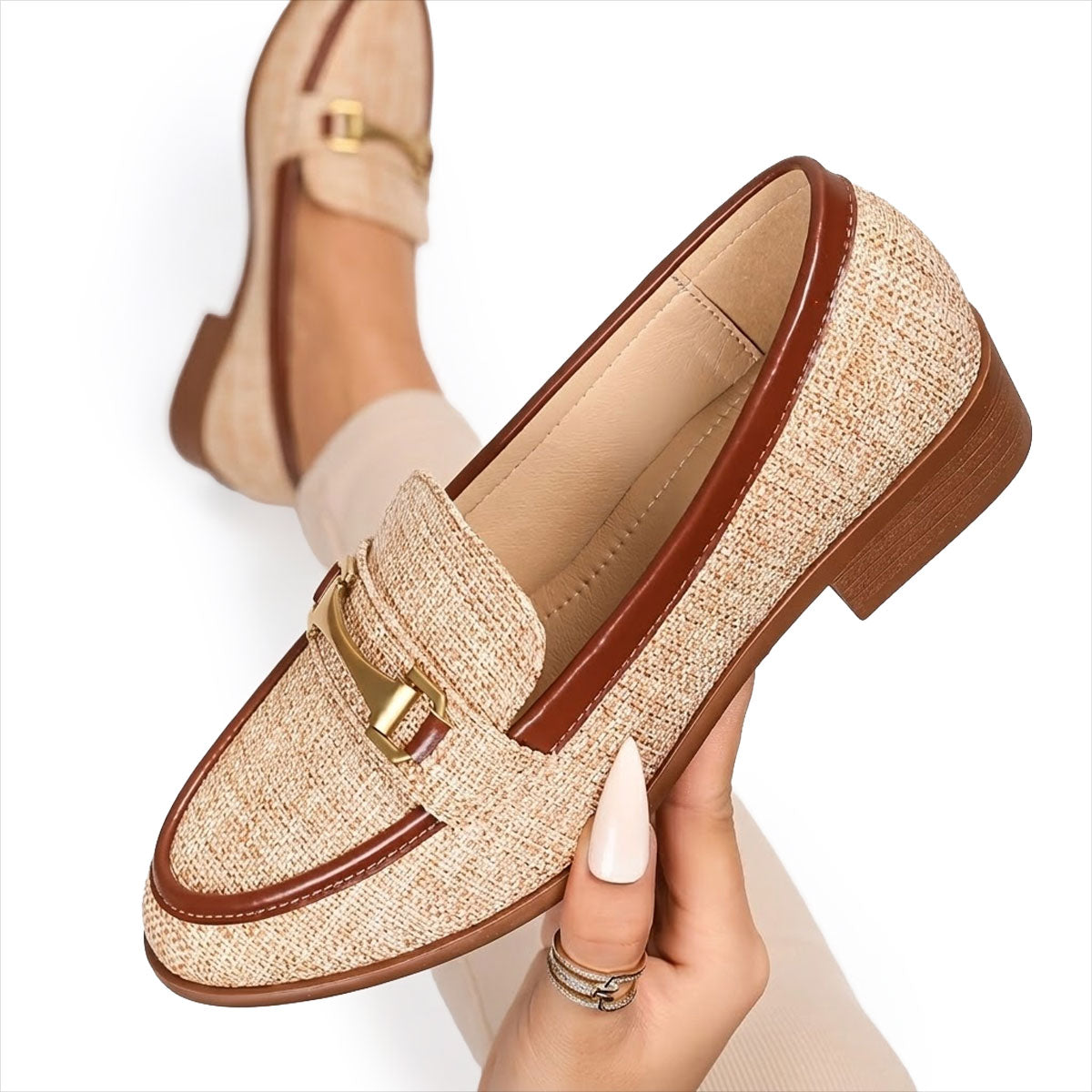 Women's Woven Upper Heeled Loafers Corvine